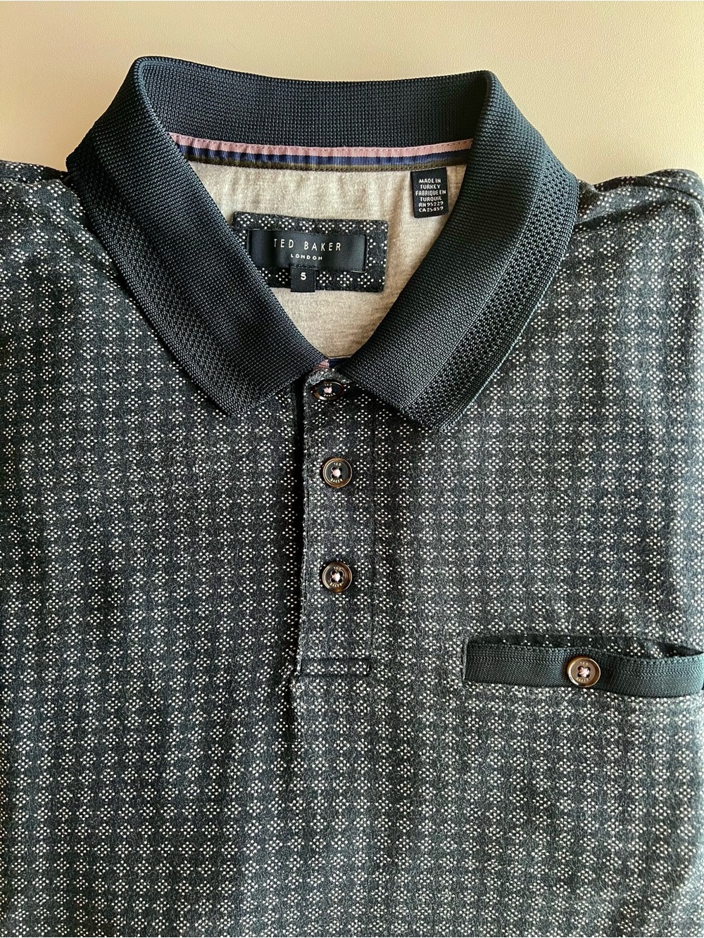 Ted Baker Men's XL / Size 5 Navy Geometric Patterned Polo Pocket Shirt